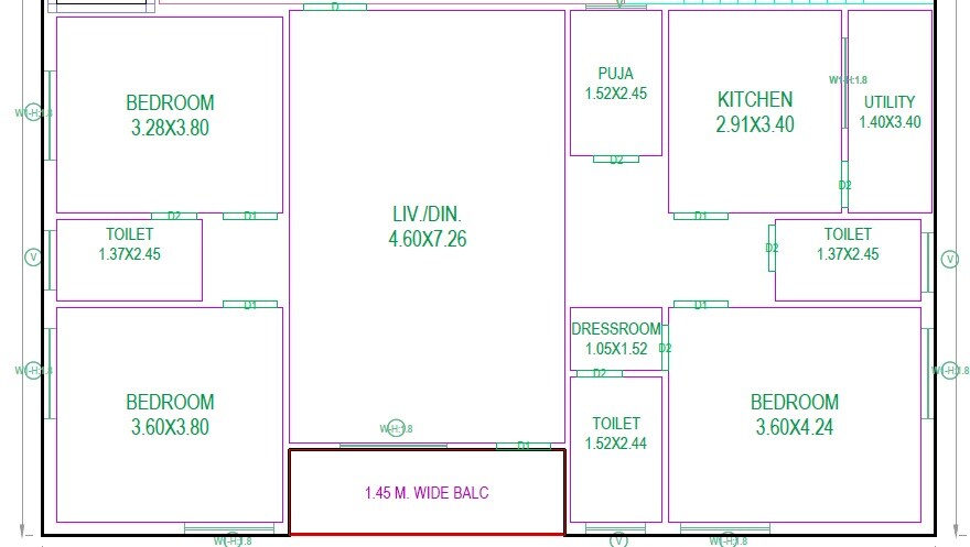Floor plan of 3 BHK 1999 Sq. Ft. Apartment in Savvys Tulip Springs, Hyderabad
