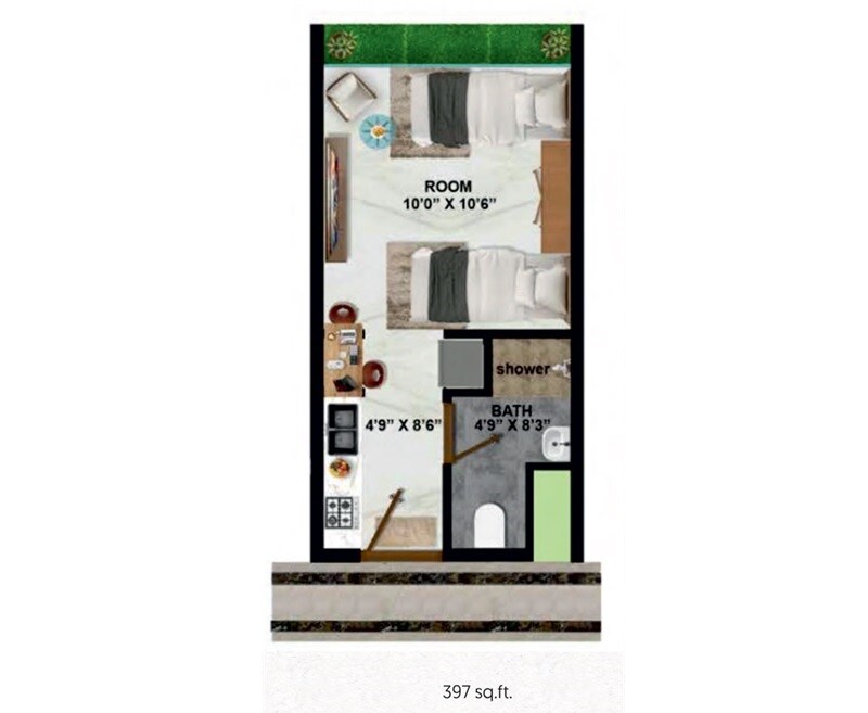 397 Sq. Ft. Studio