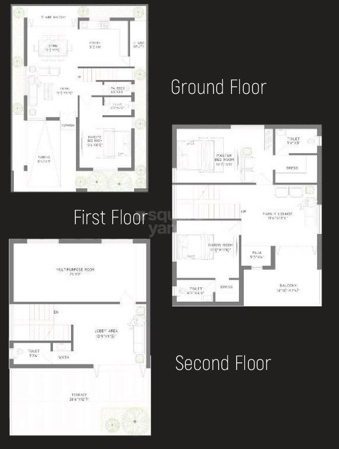 Floor plan of 3 BHK 2727 Sq. Ft. Villa in Serac Serenity, Hyderabad