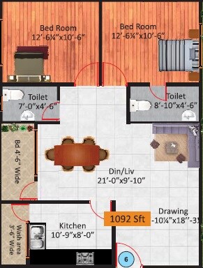 Floor plan of 2 BHK 1092 Sq. Ft. Apartment in Shamshiri Premia Bandlaguda, Hyderabad