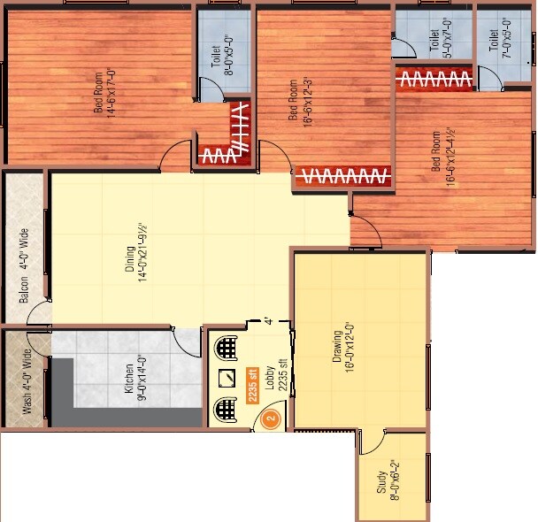 Floor plan of 3 BHK 2165 Sq. Ft. Apartment in Shamshiri Premia Platina, Hyderabad