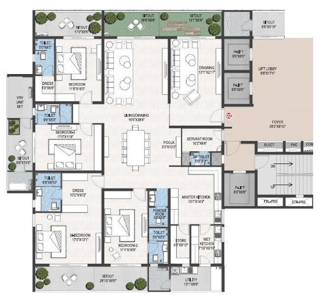 Floor plan of 4 BHK 5000 Sq. Ft. Apartment in Shangrila Abbham, Hyderabad