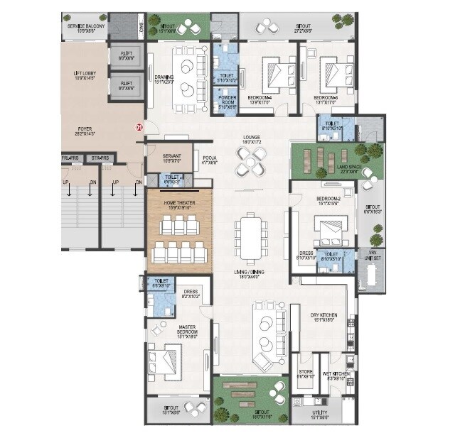 Floor plan of 4 BHK 7000 Sq. Ft. Apartment in Shangrila Abbham, Hyderabad