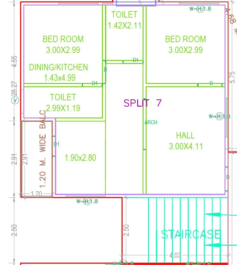 Floor plan of 2 BHK 1149 Sq. Ft. Apartment in Shanku Om Dhanadeepa Nilayam, Hyderabad