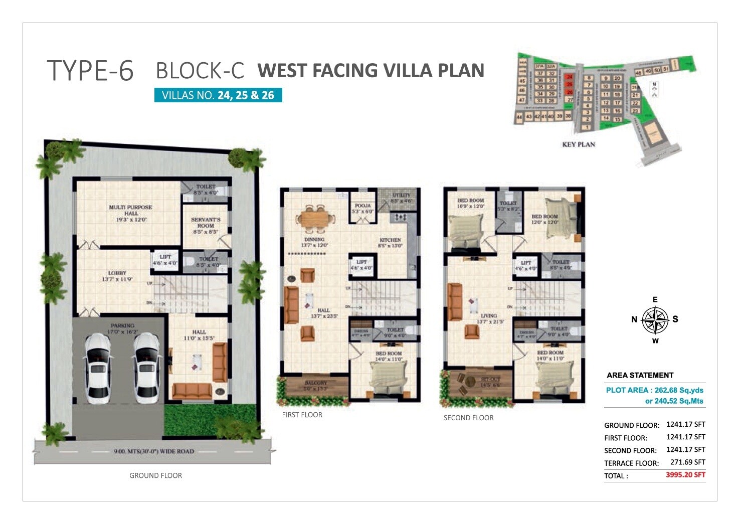 Floor plan of 4 BHK 3995 Sq. Ft. Villa in Shanta Sriram Brook woods, Hyderabad