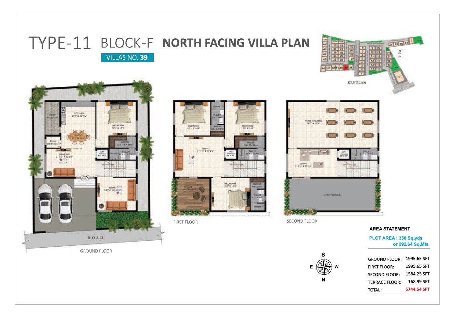 Floor plan of 4 BHK 5745 Sq. Ft. Villa in Shanta Sriram Brook woods, Hyderabad