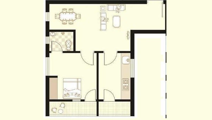 Floor plan of 1 BHK 620 Sq. Ft. Apartment in Shanta Sriram Harmony Heights, Hyderabad