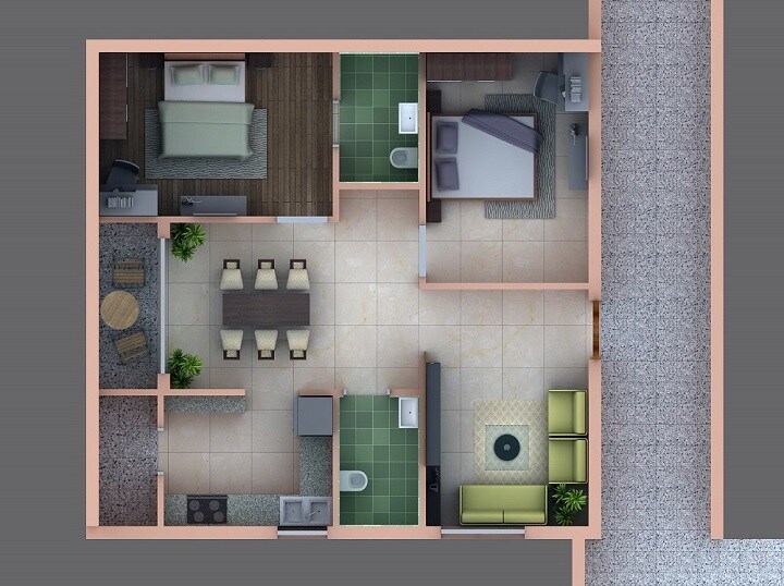Floor plan of 2 BHK 1220 Sq. Ft. Apartment in Shanta Sriram Pinnacle, Hyderabad