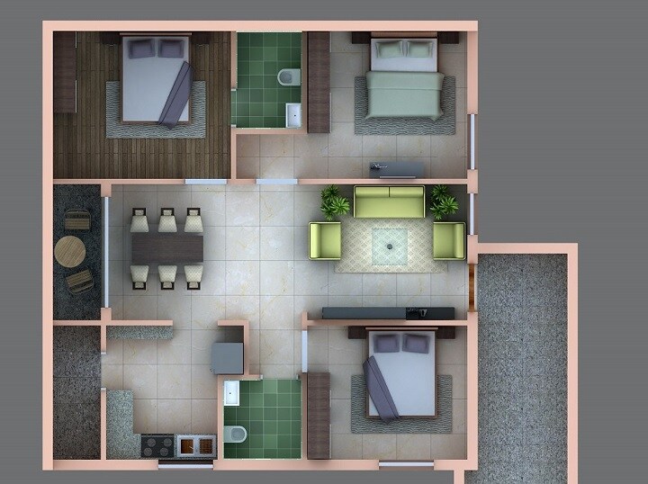 Floor plan of 3 BHK 1431 Sq. Ft. Apartment in Shanta Sriram Pinnacle, Hyderabad