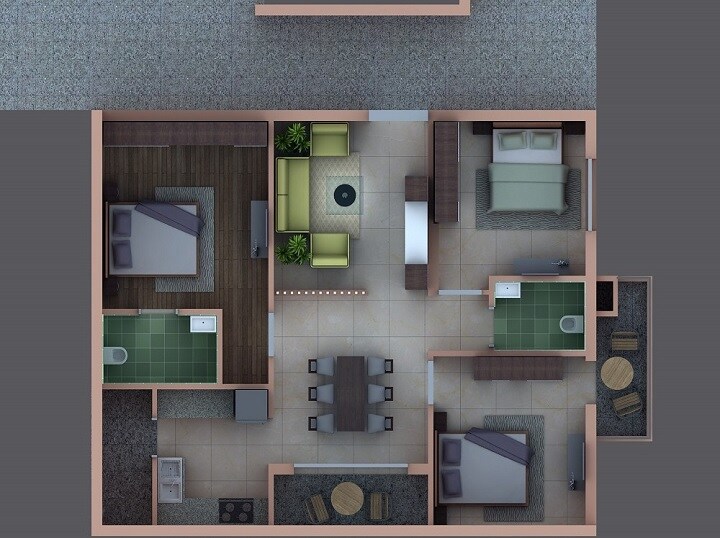 Floor plan of 3 BHK 1456 Sq. Ft. Apartment in Shanta Sriram Pinnacle, Hyderabad