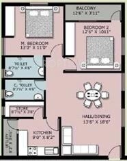 Floor plan of 2 BHK 1180 Sq. Ft. Apartment in Shanta Sriram Satellite Township Block E, Hyderabad