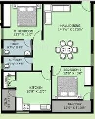 Floor plan of 2 BHK 1220 Sq. Ft. Apartment in Shanta Sriram Satellite Township Block E, Hyderabad