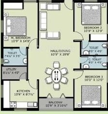 Floor plan of 3 BHK 1440 Sq. Ft. Apartment in Shanta Sriram Satellite Township Block E, Hyderabad