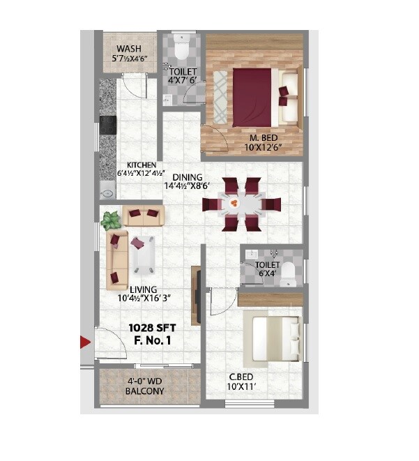 2 BHK 1027 Sq. Ft. Apartment