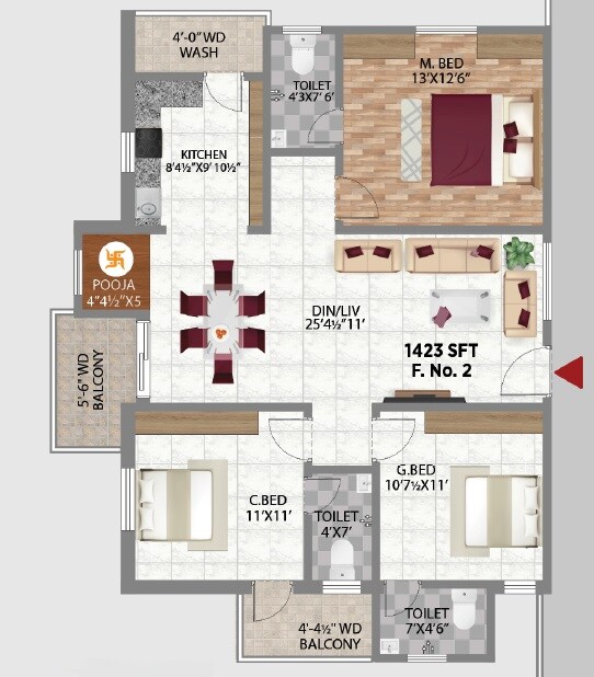 3 BHK 1422 Sq. Ft. Apartment