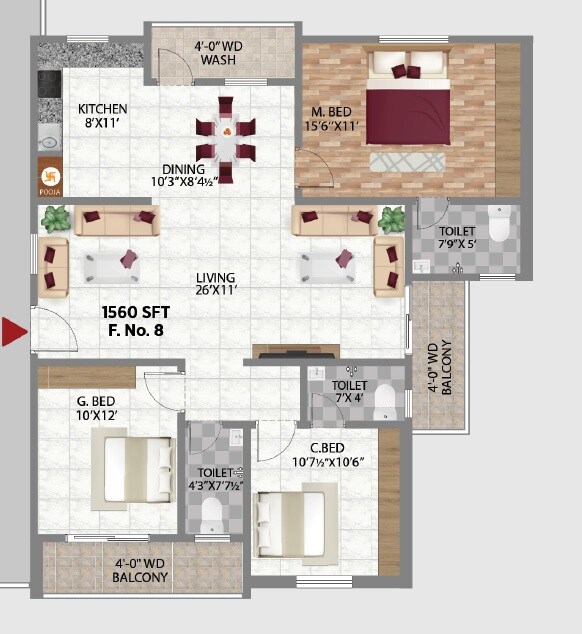 3 BHK 1560 Sq. Ft. Apartment