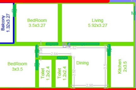 Floor plan of 2 BHK 1225 Sq. Ft. Apartment in Shirdi Srivari Elite, Hyderabad