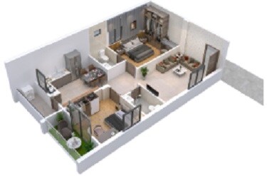 Floor plan of 2 BHK 1030 Sq. Ft. Apartment in Shivantha Daksha, Hyderabad