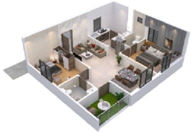 Floor plan of 2 BHK 895 Sq. Ft. Apartment in Shivantha Daksha, Hyderabad