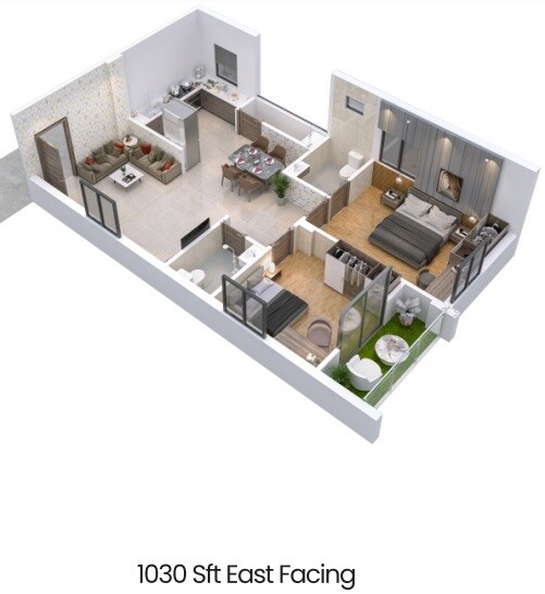 Floor plan of 2 BHK 1030 Sq. Ft. Apartment in Shivantha Gardenia, Hyderabad