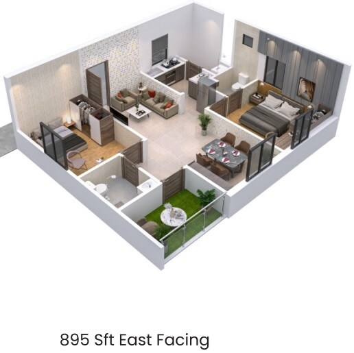 Floor plan of 2 BHK 895 Sq. Ft. Apartment in Shivantha Gardenia, Hyderabad
