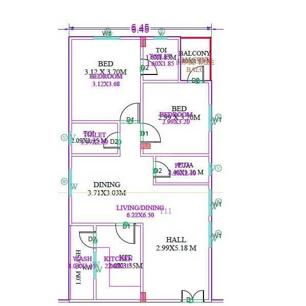 Floor plan of 2 BHK 1200 Sq. Ft. Apartment in Shree Aaradhya Advaitha, Hyderabad