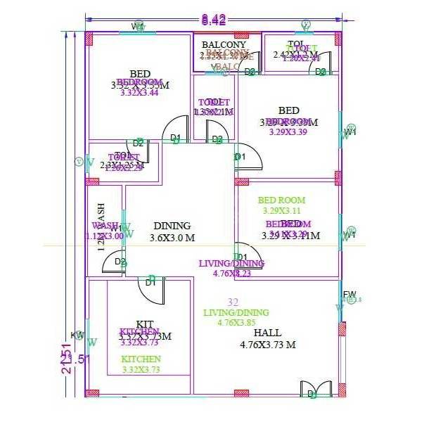 Floor plan of 3 BHK 1525 Sq. Ft. Apartment in Shree Aaradhya Advaitha, Hyderabad