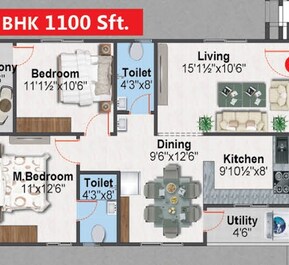 2 BHK 1100 Sq. Ft. Apartment in Shree Krishna Onyx