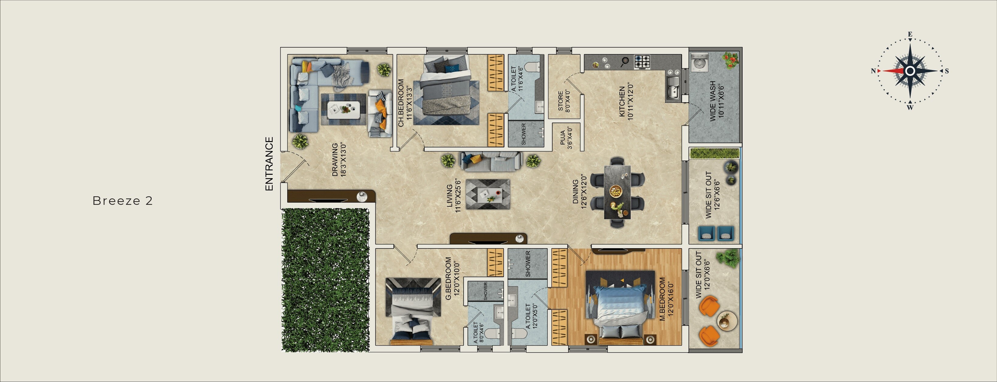 Floor plan of 3 BHK 2660 Sq. Ft. Apartment in Shree Luxurio 75 Residences, Hyderabad