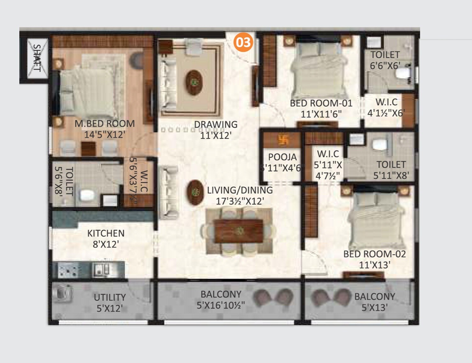 3 BHK 1985 Sq. Ft. Apartment