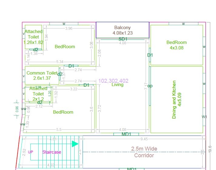 Floor plan of 3 BHK 1619 Sq. Ft. Apartment in Shree Sri Niketan, Hyderabad