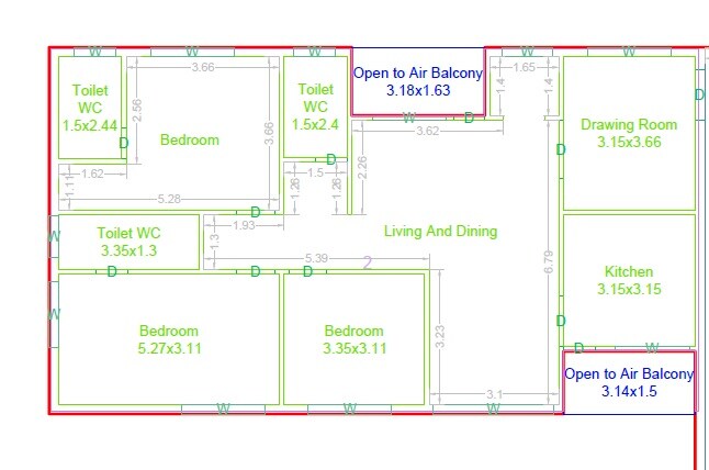 Floor plan of 3 BHK 1907 Sq. Ft. Apartment in Shreeji Pratishtha, Hyderabad