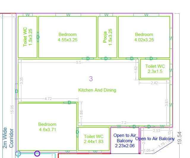 Floor plan of 3 BHK 1946 Sq. Ft. Apartment in Shreeji Pratishtha, Hyderabad