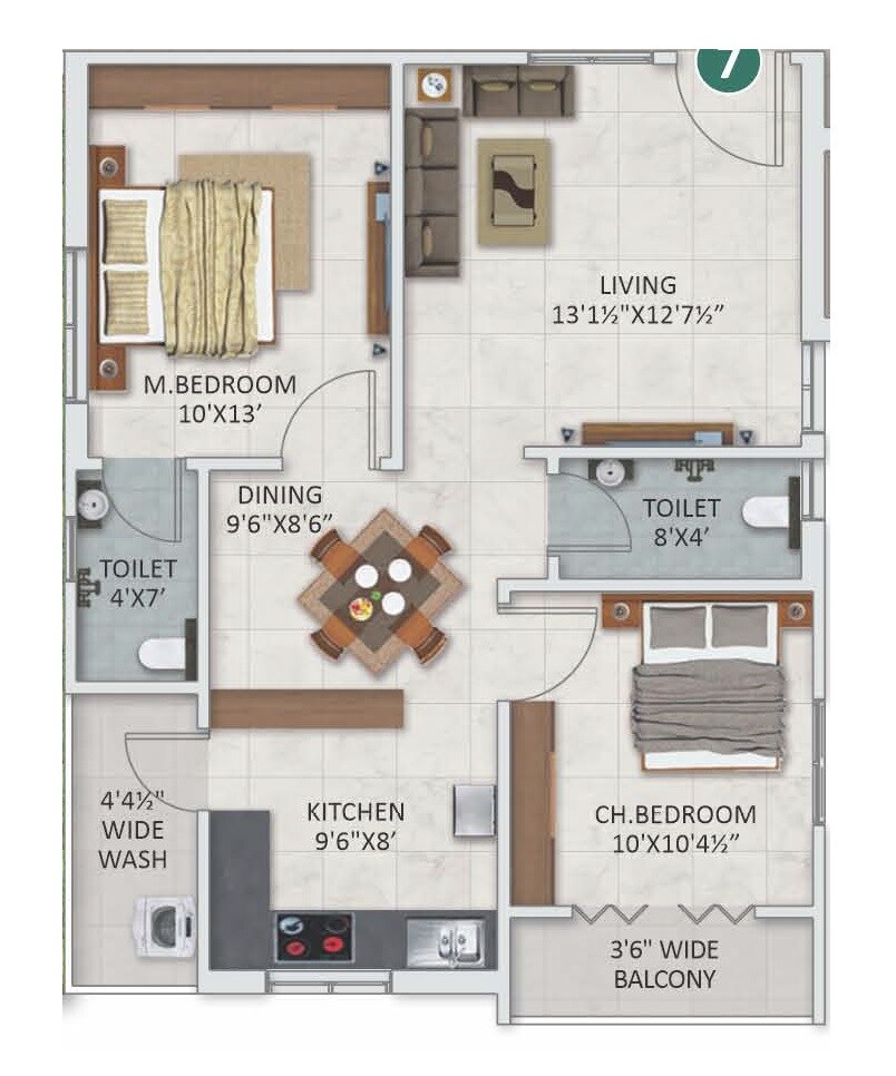 Floor plan of 2 BHK 1100 Sq. Ft. Apartment in Shreeven Silver Nests, Hyderabad