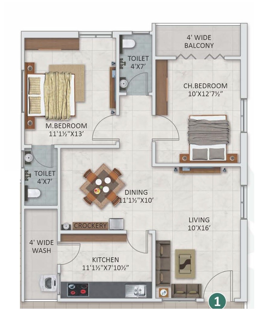 Floor plan of 2 BHK 1215 Sq. Ft. Apartment in Shreeven Silver Nests, Hyderabad