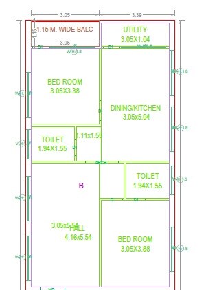 Floor plan of 2 BHK 1249 Sq. Ft. Apartment in Shubam Sri Kausalya Nilayam, Hyderabad