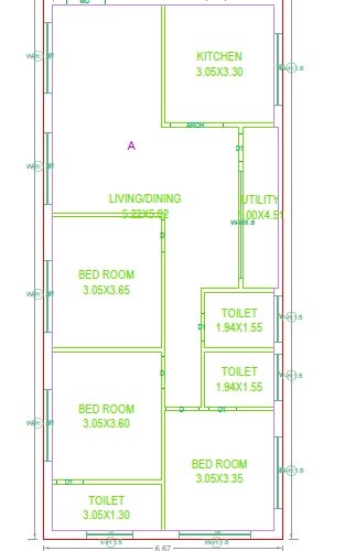 Floor plan of 3 BHK 1574 Sq. Ft. Apartment in Shubam Sri Kausalya Nilayam, Hyderabad