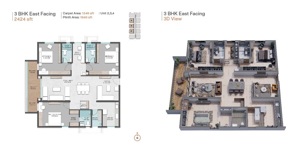 3 BHK 2424 Sq. Ft. Apartment