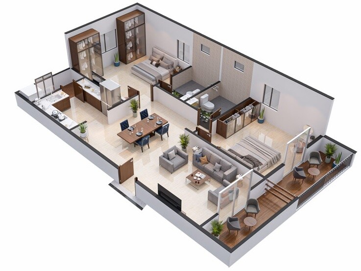 Floor plan of 2 BHK 1420 Sq. Ft. Apartment in Signature Altius, Hyderabad