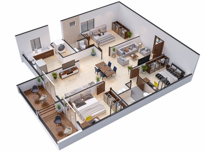 Floor plan of 3 BHK 1550 Sq. Ft. Apartment in Signature Altius, Hyderabad
