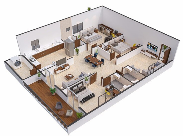 Floor plan of 3 BHK 1895 Sq. Ft. Apartment in Signature Altius, Hyderabad