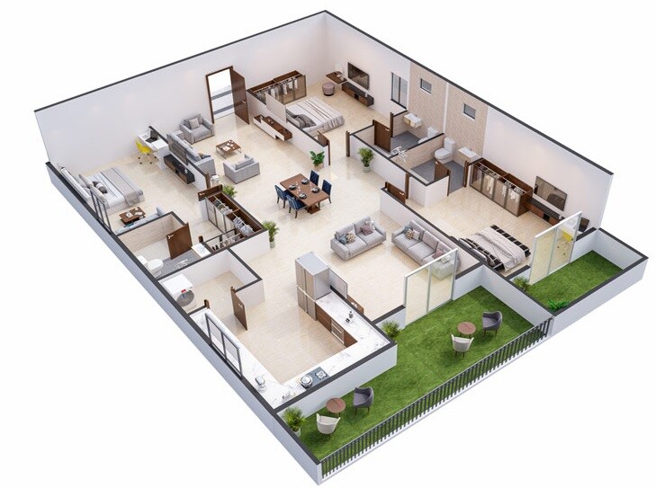 Floor plan of 3 BHK 2445 Sq. Ft. Apartment in Signature Altius, Hyderabad