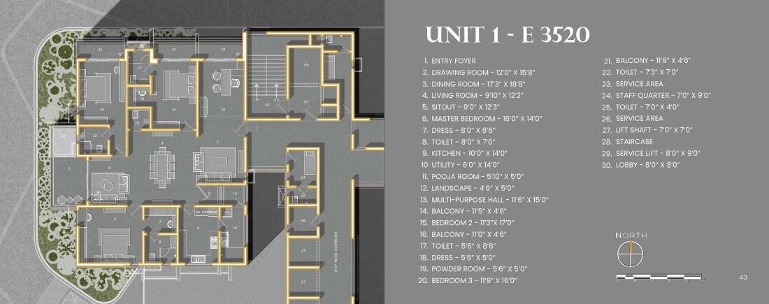 Floor plan of 3 BHK 3520 Sq. Ft. Apartment in Simchah Acasa, Hyderabad
