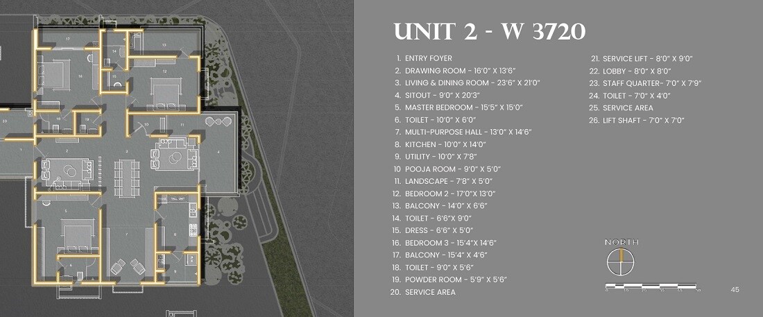Floor plan of 3 BHK 3720 Sq. Ft. Apartment in Simchah Acasa, Hyderabad