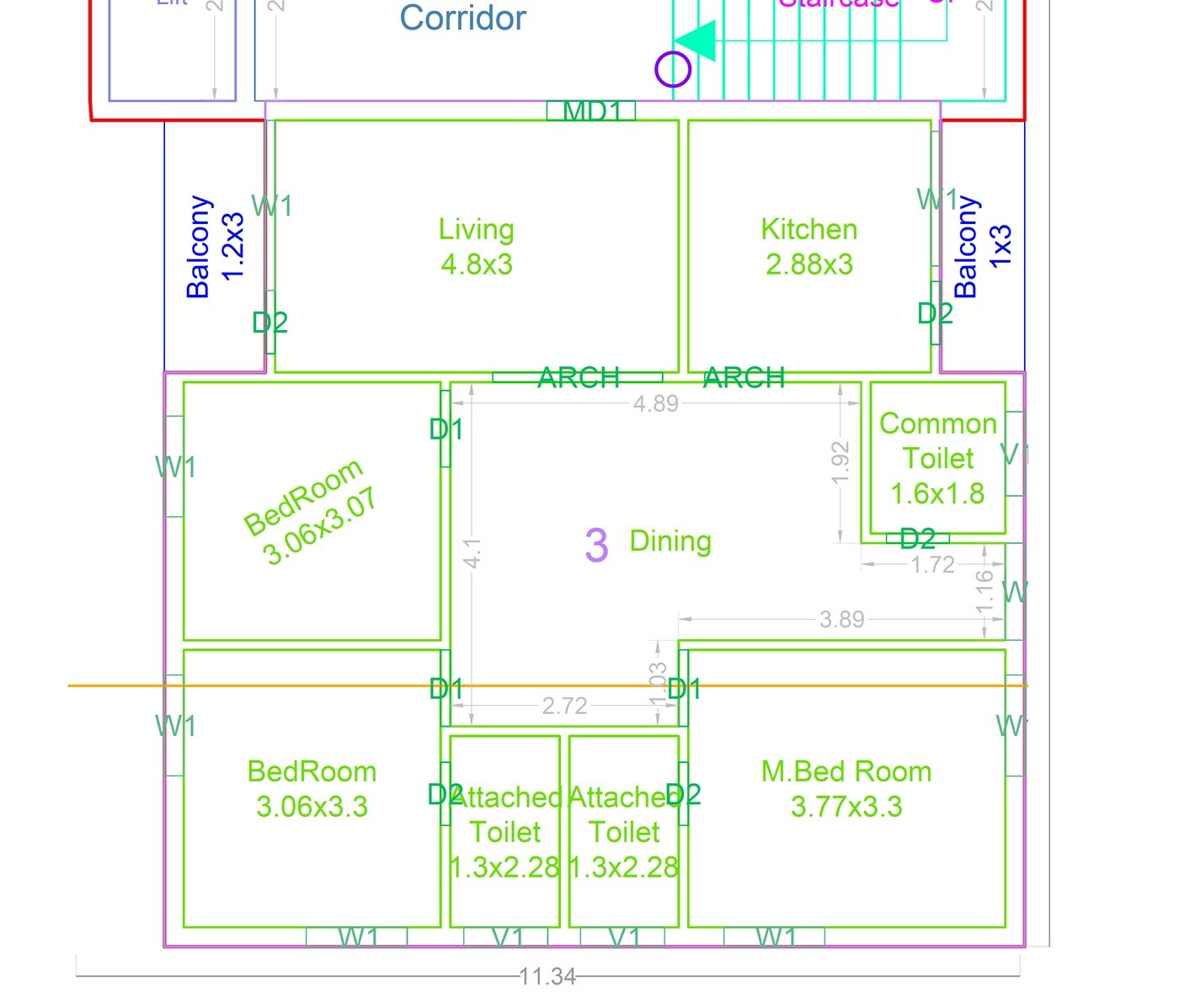3 BHK 1480 Sq. Ft. Apartment