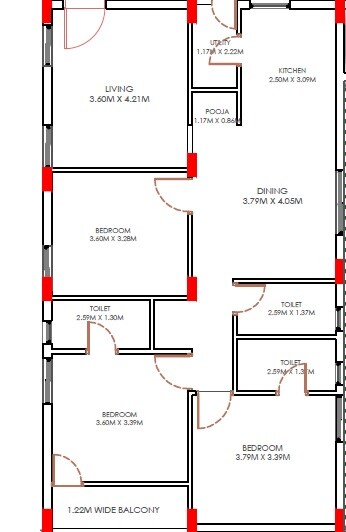 3 BHK 1280 Sq. Ft. Apartment
