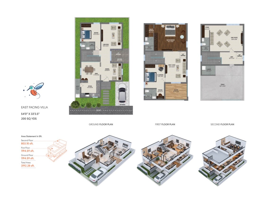 Floor plan of 3 BHK 3192 Sq. Ft. Villa in Siva Sai Myra, Hyderabad