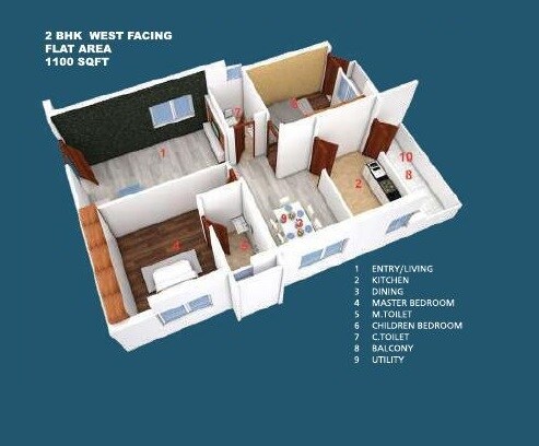 2 BHK 1100 Sq. Ft. Apartment