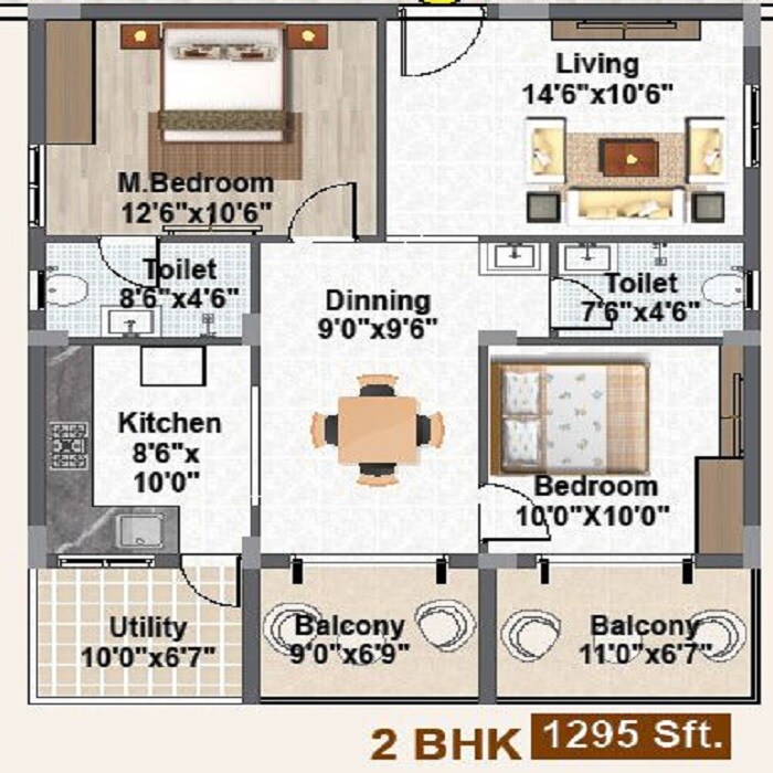 2 BHK 1295 Sq. Ft. Apartment
