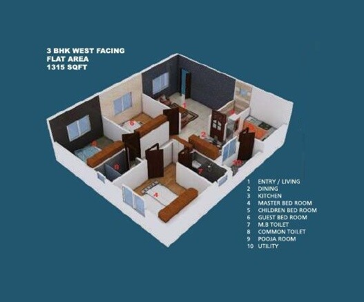 3 BHK 1315 Sq. Ft. Apartment